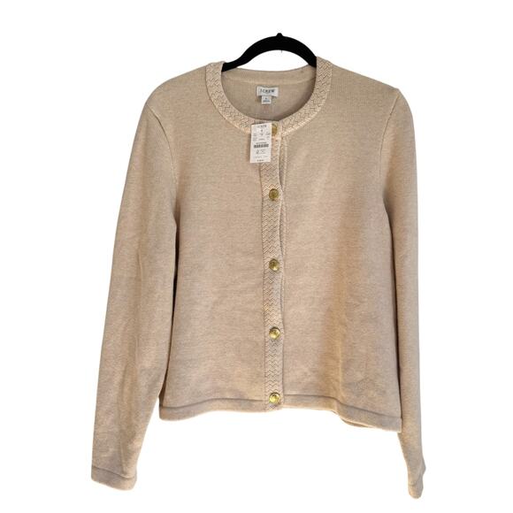 J.Crew Women's Lady Jacket Hthr Mushroom Cotton Cardigan Sweater Size L NWT - Picture 6 of 12